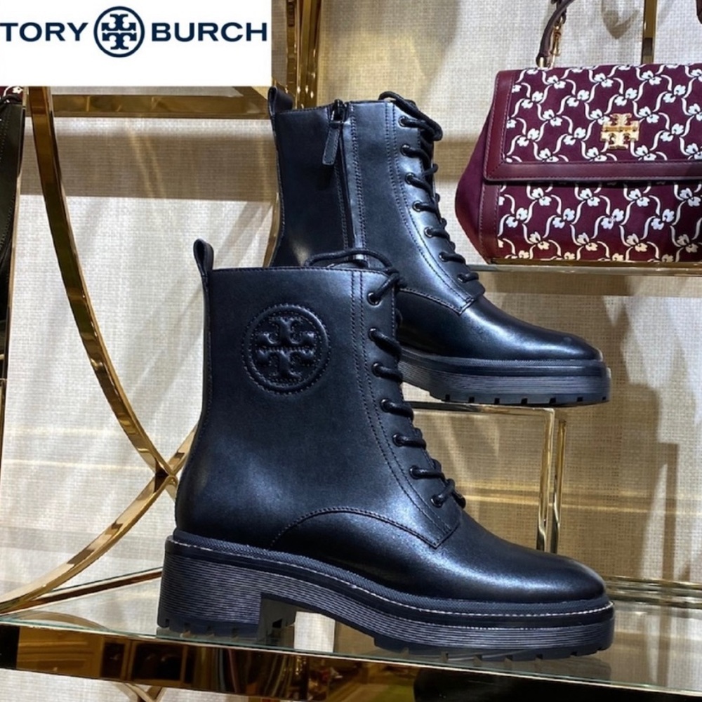 Tory Burch Miller Logo Leather Lug Sole Booties - Picture 5 of 5